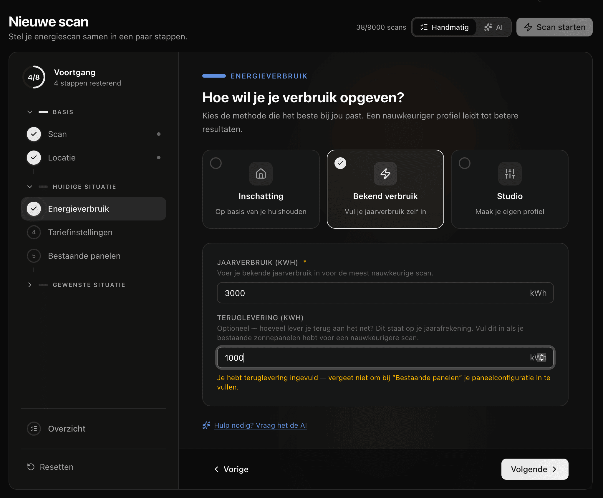 Handmatige invoer jaarverbruik