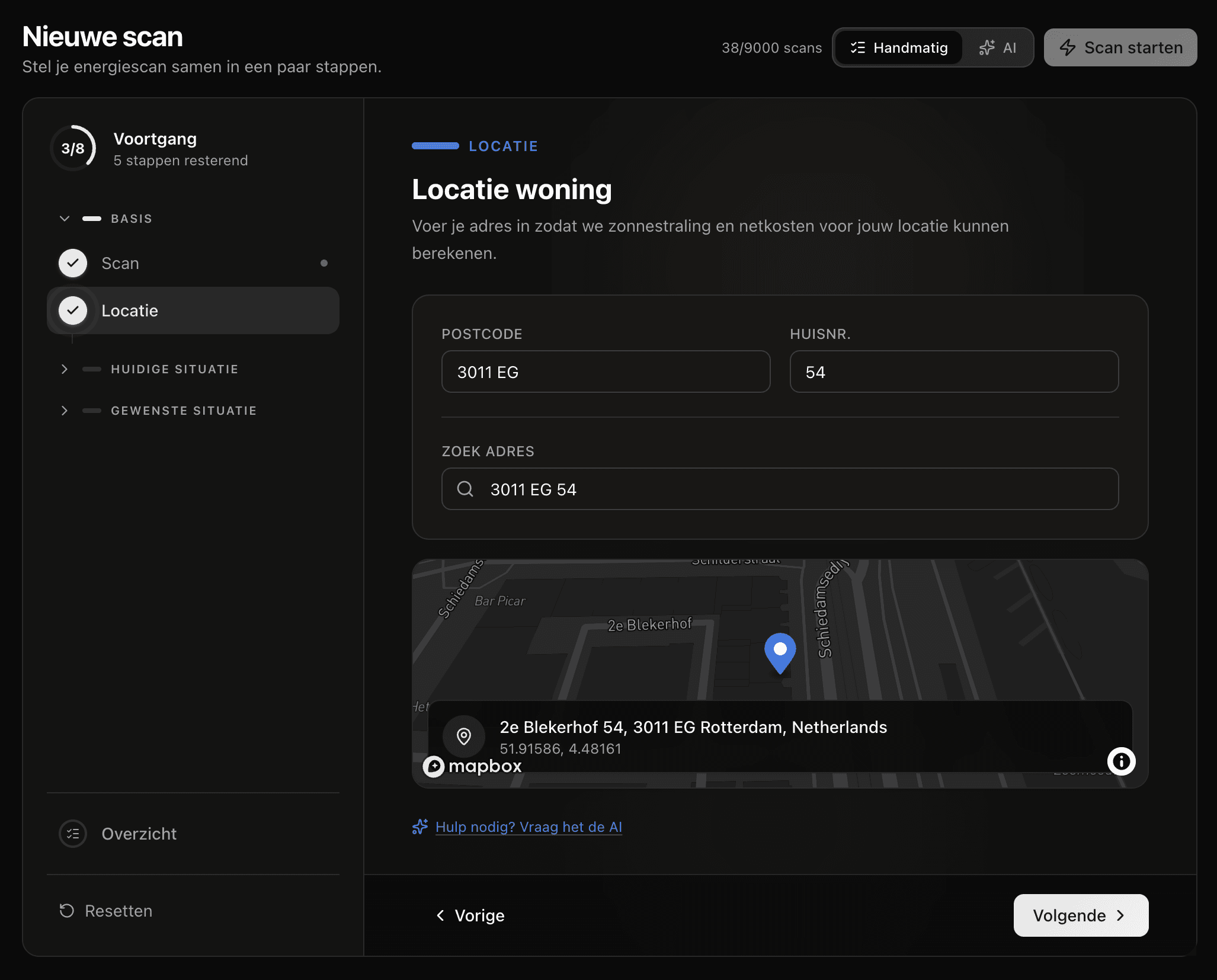 Locatiestap met adresvelden